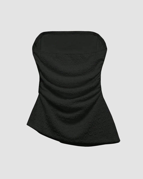Black Textured Strapless Ruched Tube Top