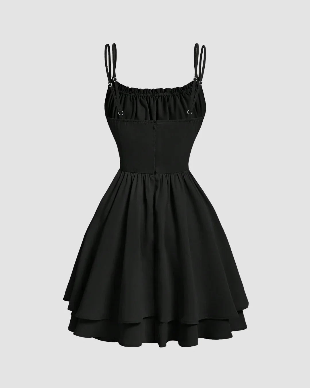 Corset Fit and Tiered Hem Lace Mini Dress in Black