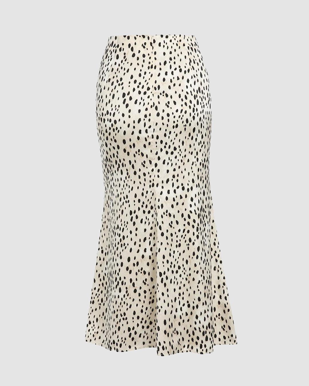 Black Top and Leopard Print Midi Skirt