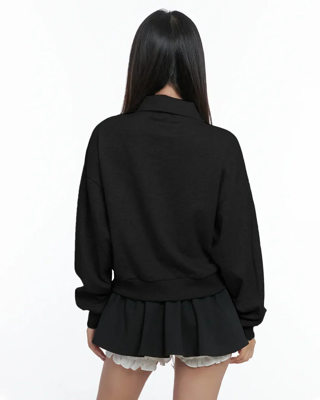 Black Zip Up Collar Long Sleeve Jacket with Front Pockets