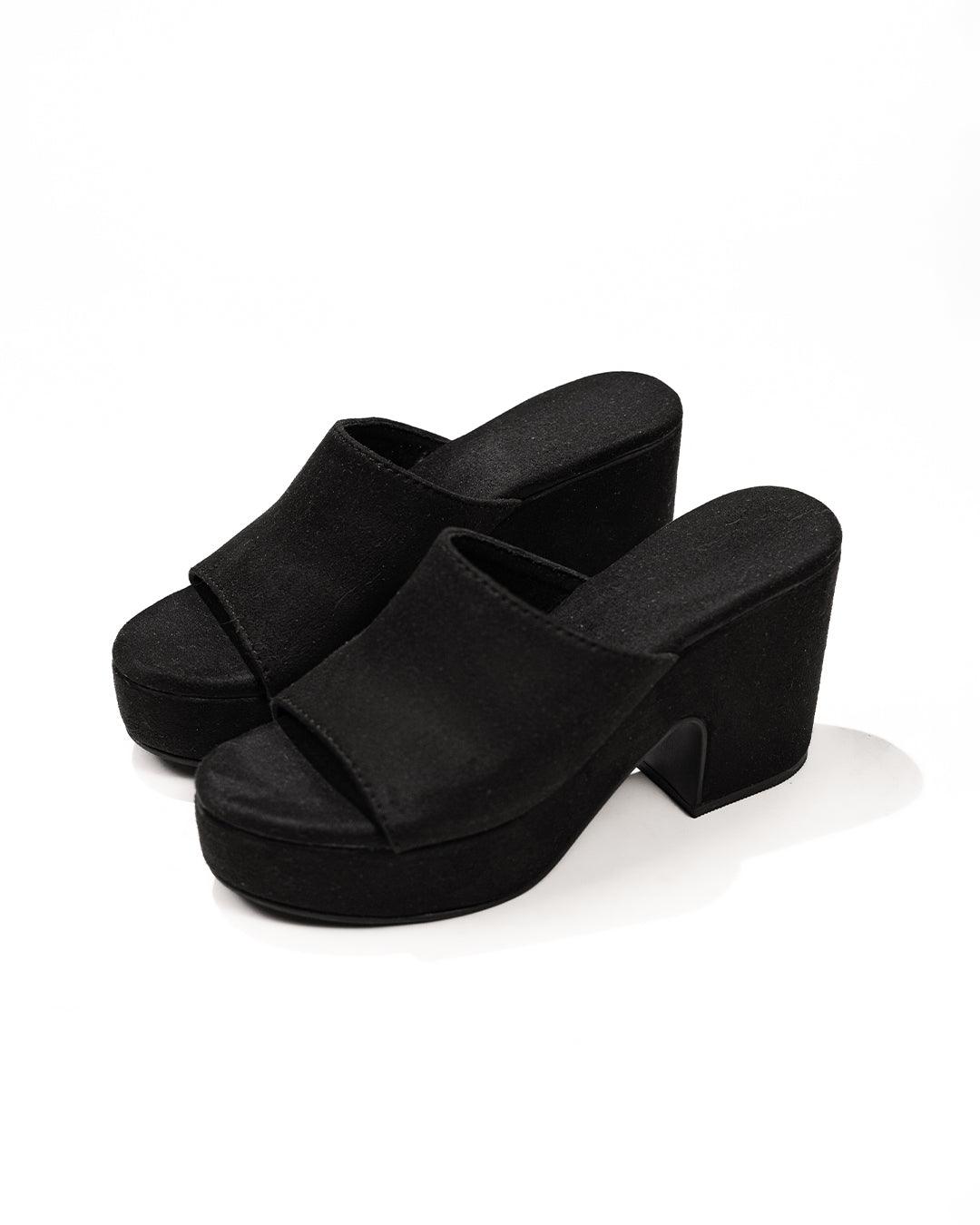 Block-Healed Black Suede Platform Heel