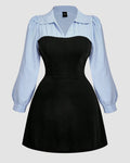 Blue Contrast Colour A-Line Mini Dress Curve & Plus