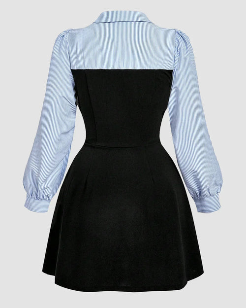 Blue Contrast Colour A-Line Mini Dress Curve & Plus