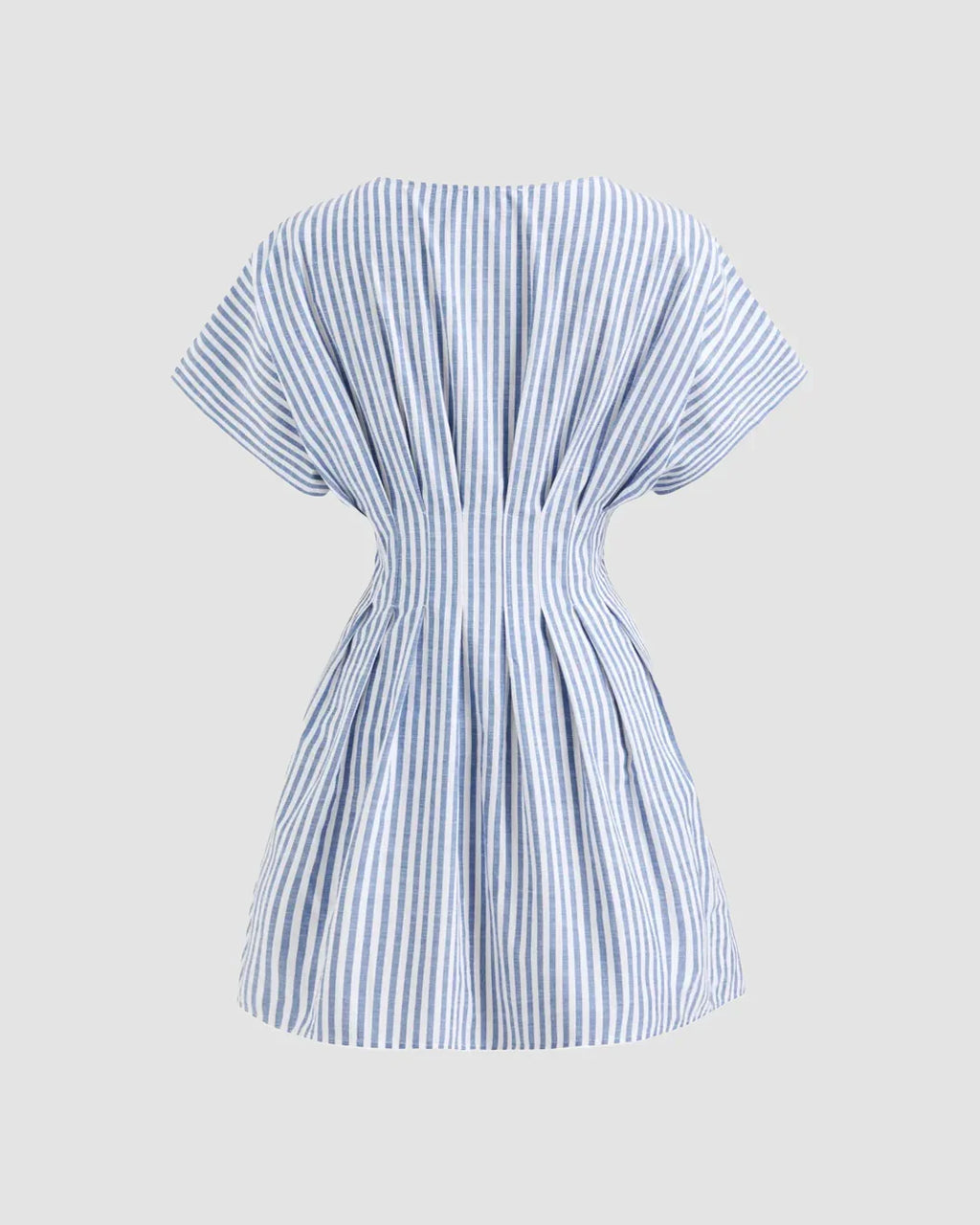 V Neck Flared Button Down Mini Dress in Blue and White