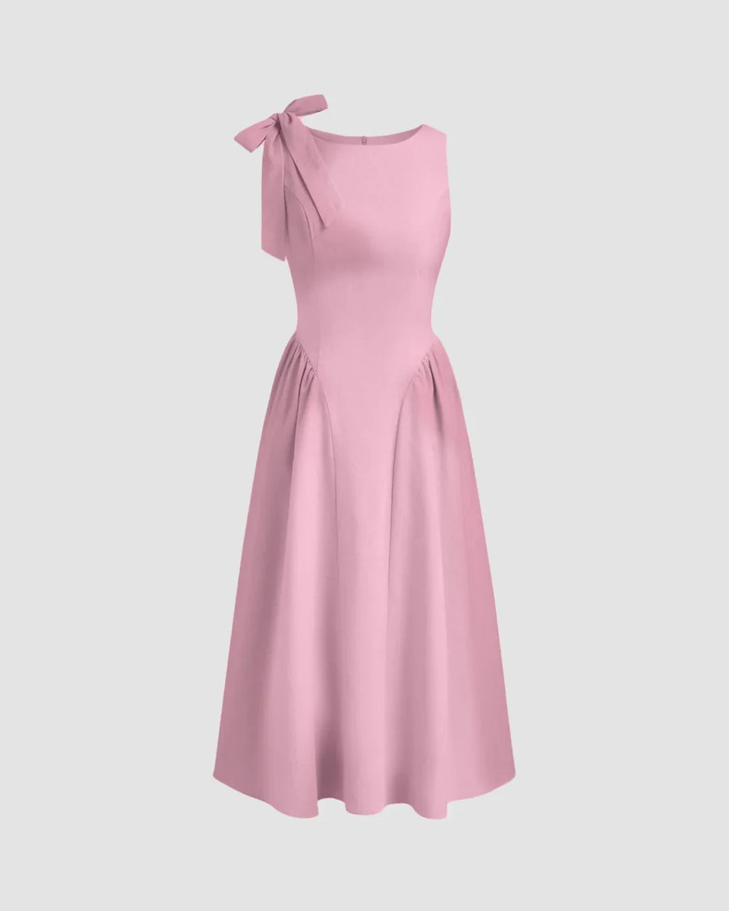 Boat Neck Midi Dress with Shoulder Bow in Dark Pink