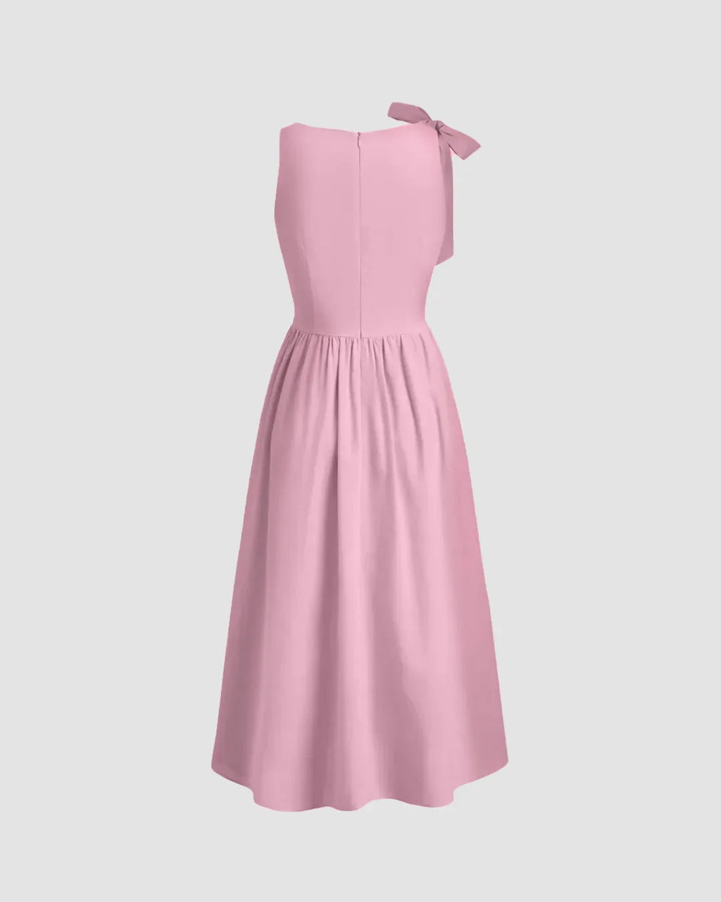 Boat Neck Midi Dress with Shoulder Bow in Dark Pink