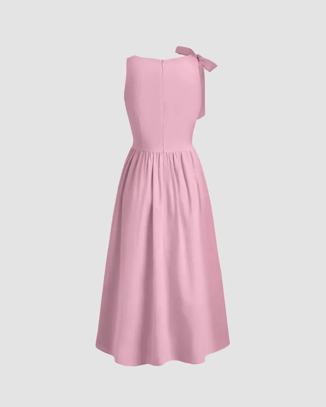 Boat Neck Midi Dress with Shoulder Bow in Dark Pink
