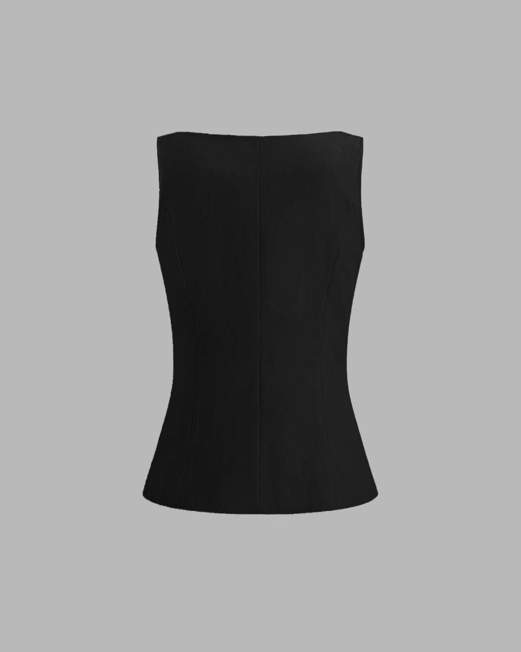 Boat Neck Front Button Black Vest Jacket