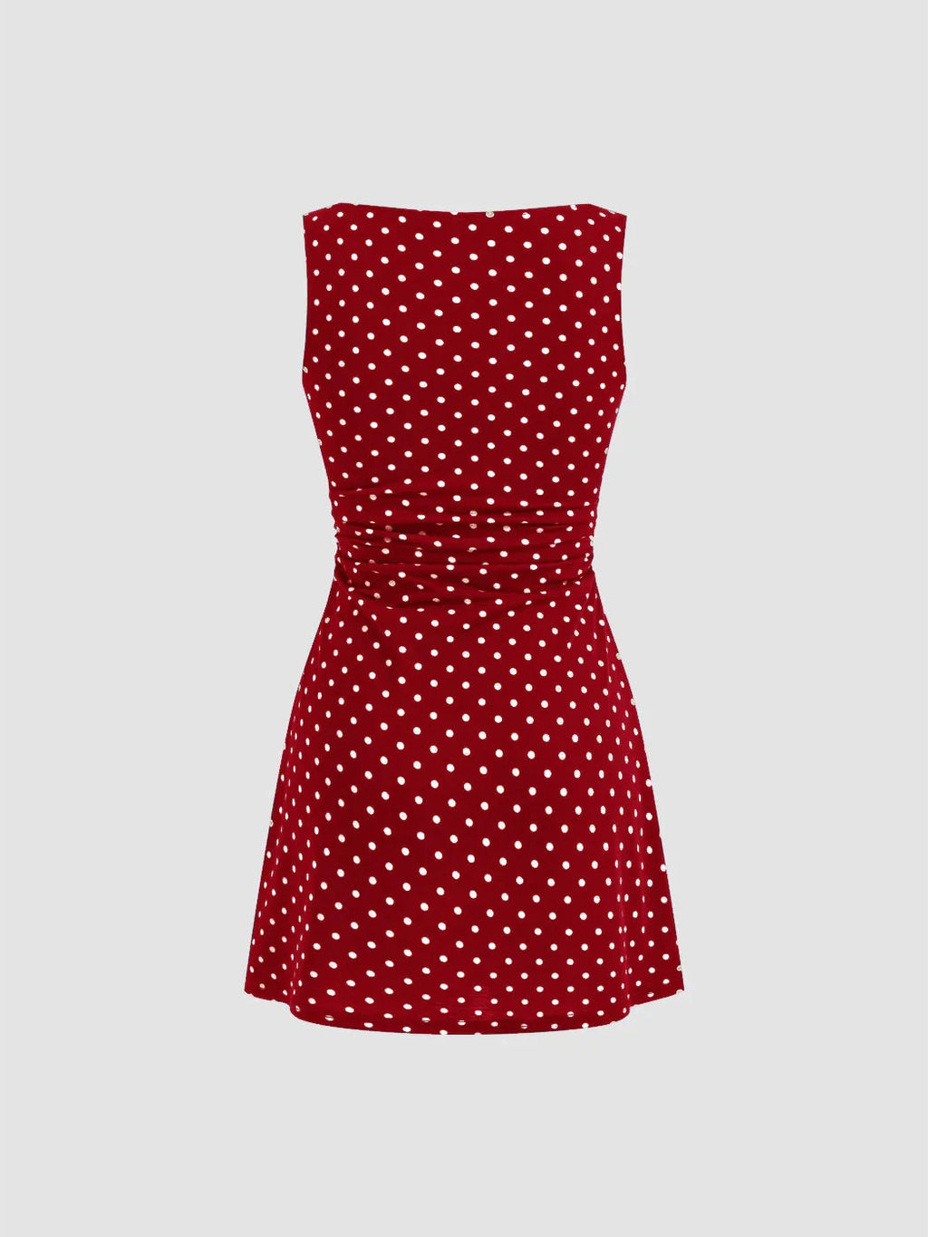 Boat Neck Polka Dot Ruched Mini Dress