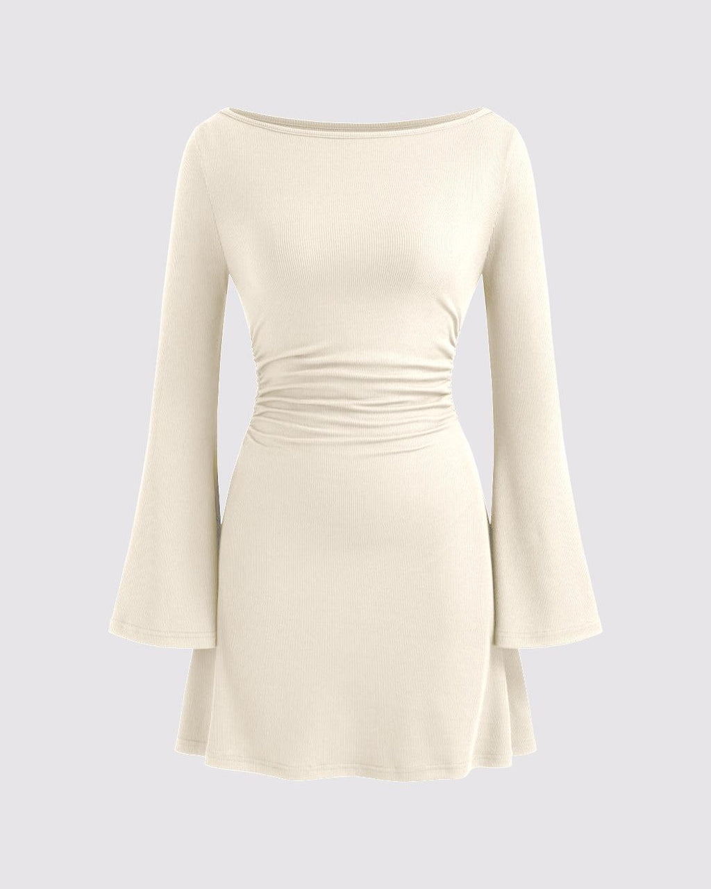 Boat Neck Ruched Mini Dress In Off-White