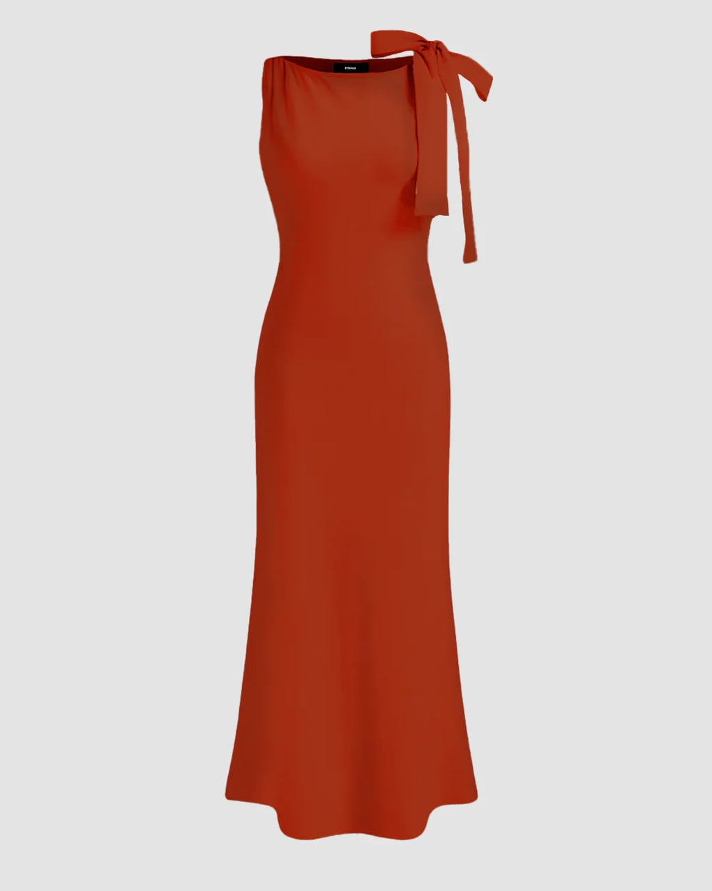 Boat Neck Solid Bowknot Maxi Dress In Brick