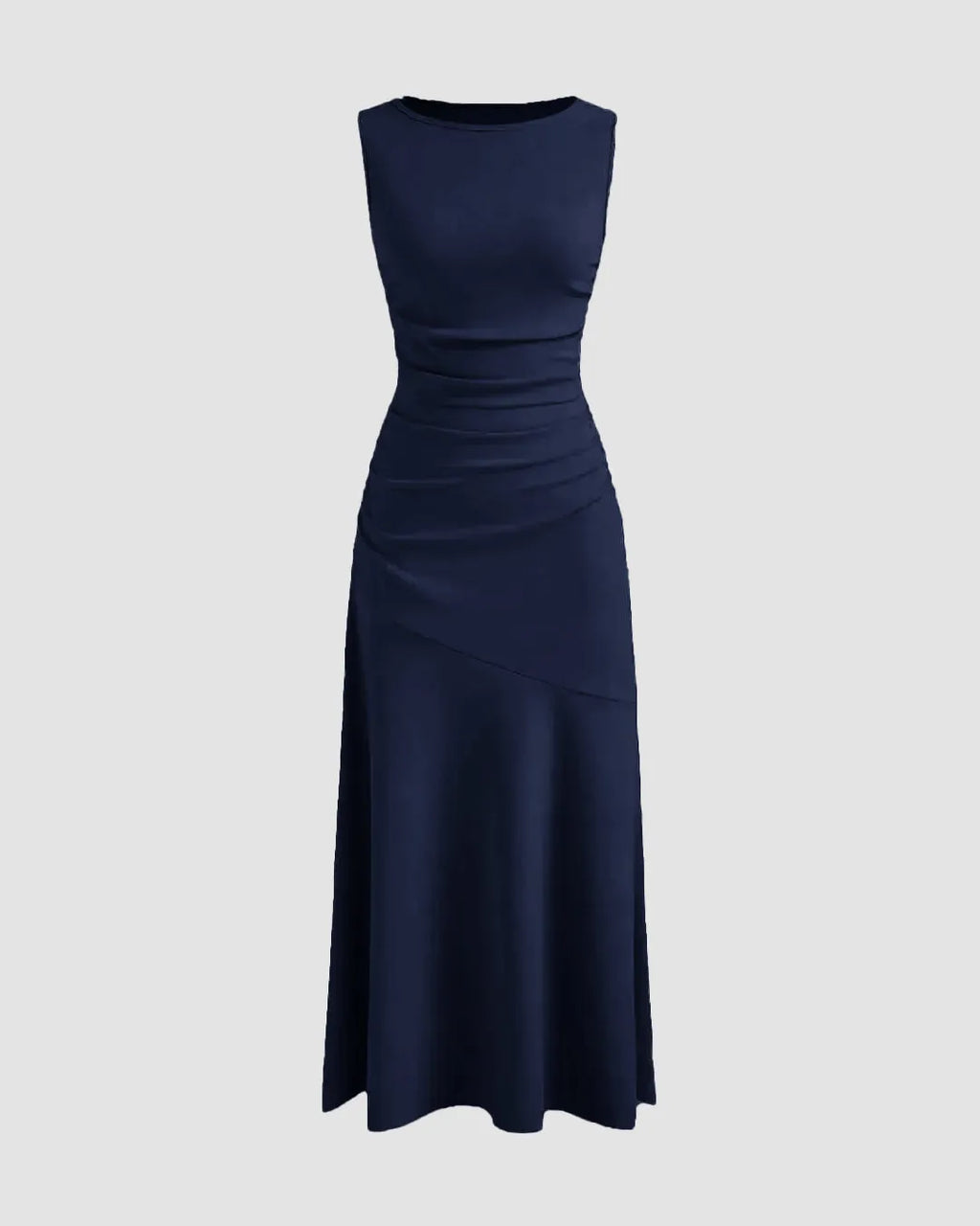 Sleeveless Maxi Dress with Flared Hem in Dark Navy Blue