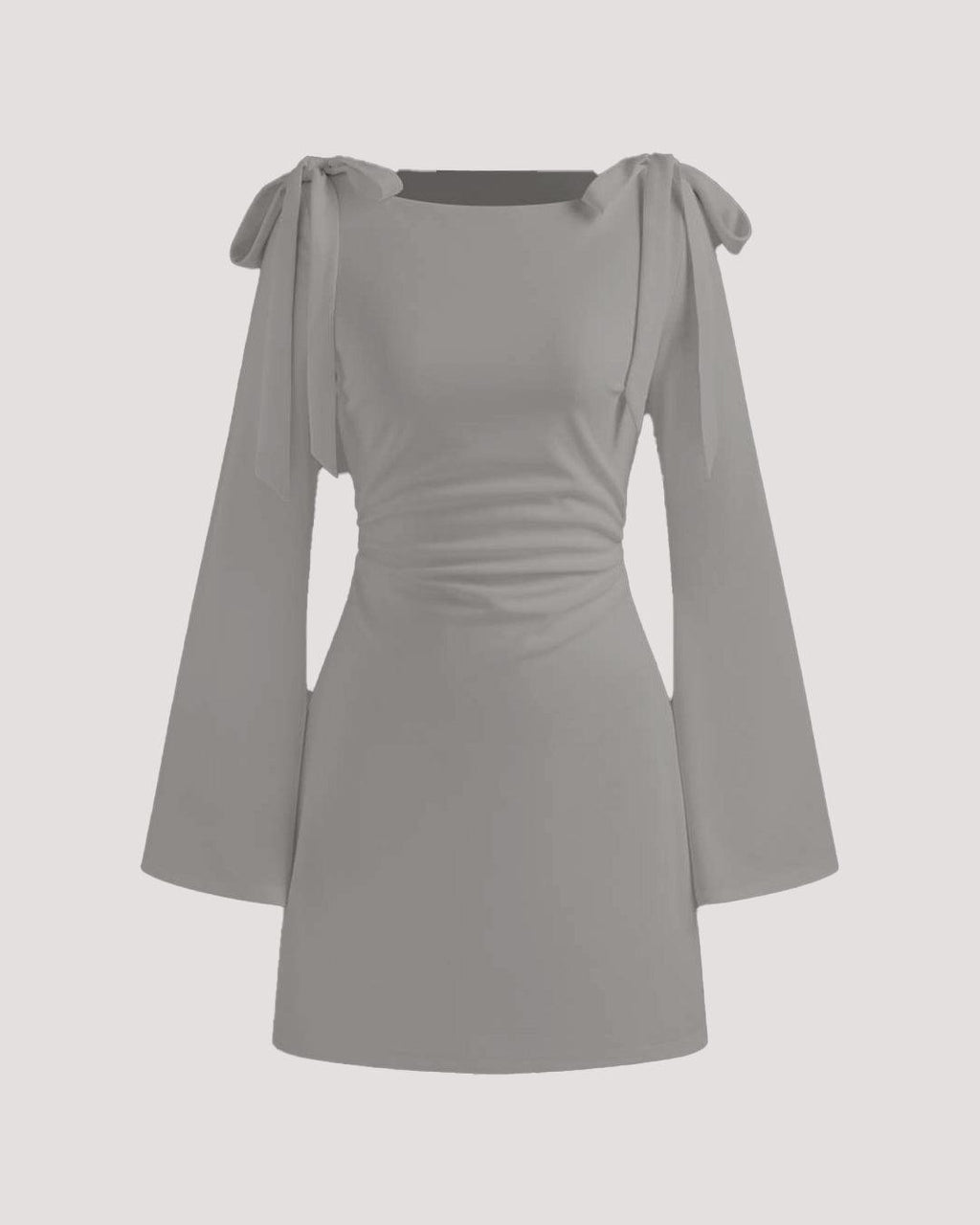 Boat Neckline Solid Ruched Bowknot Mini Dress