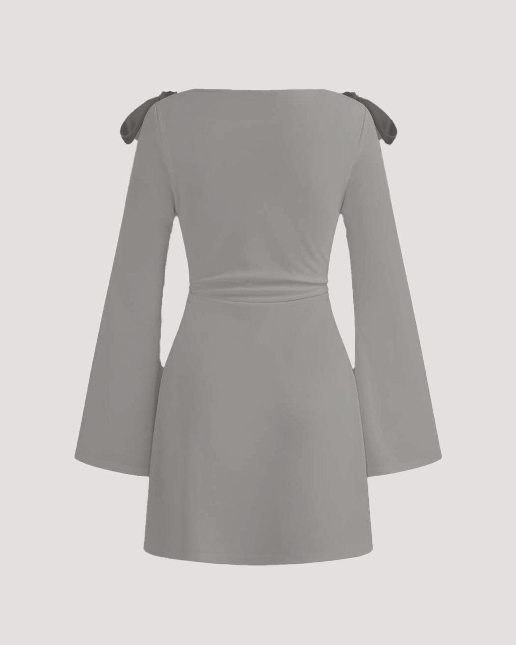 Boat Neckline Solid Ruched Bowknot Mini Dress