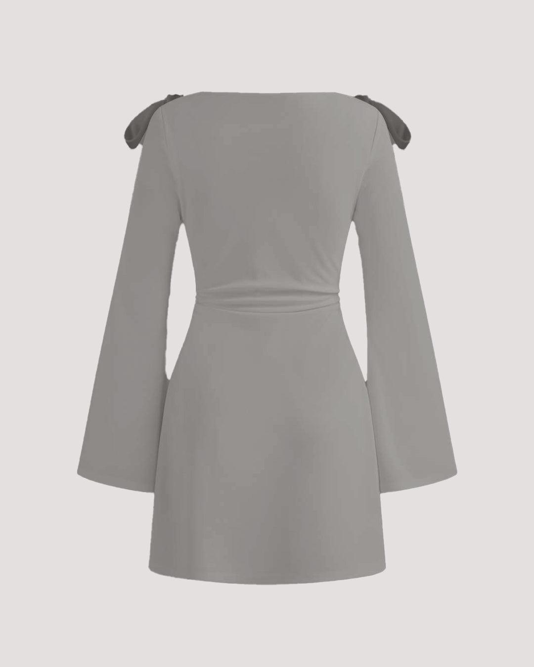 Boat Neckline Solid Ruched Bowknot Mini Dress