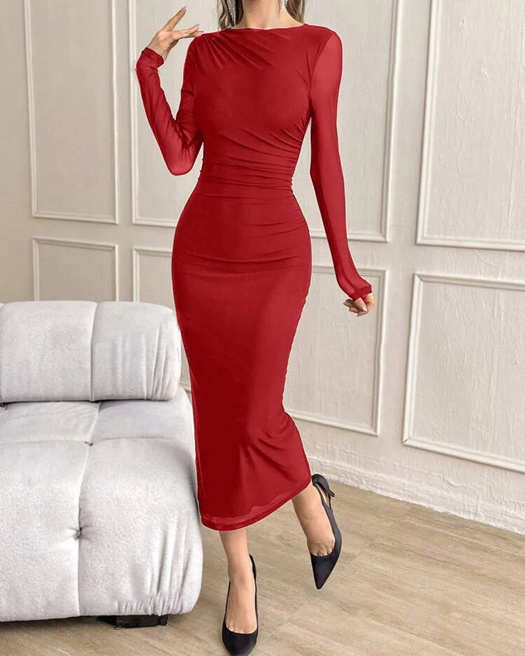 Bodycon Corset Long Sleeve Red Dress