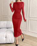Bodycon Corset Long Sleeve Red Dress