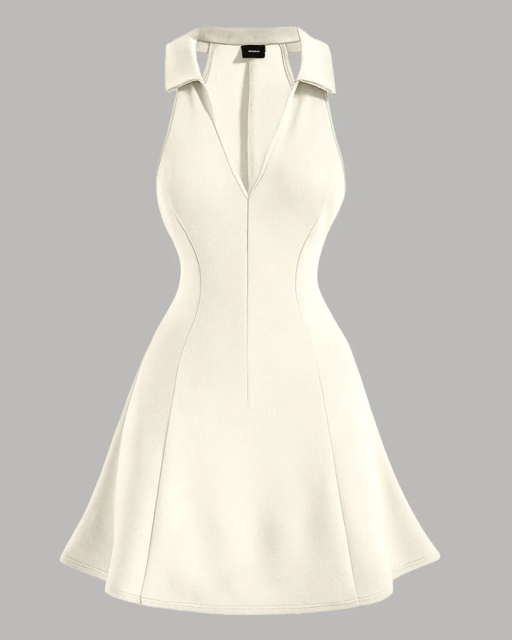 Bodycon Neck Collared Summer Dress in Beige