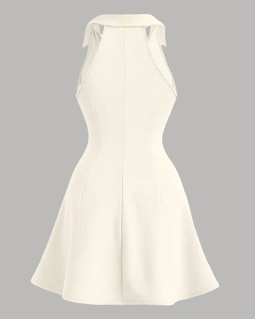 Bodycon Neck Collared Summer Dress in Beige