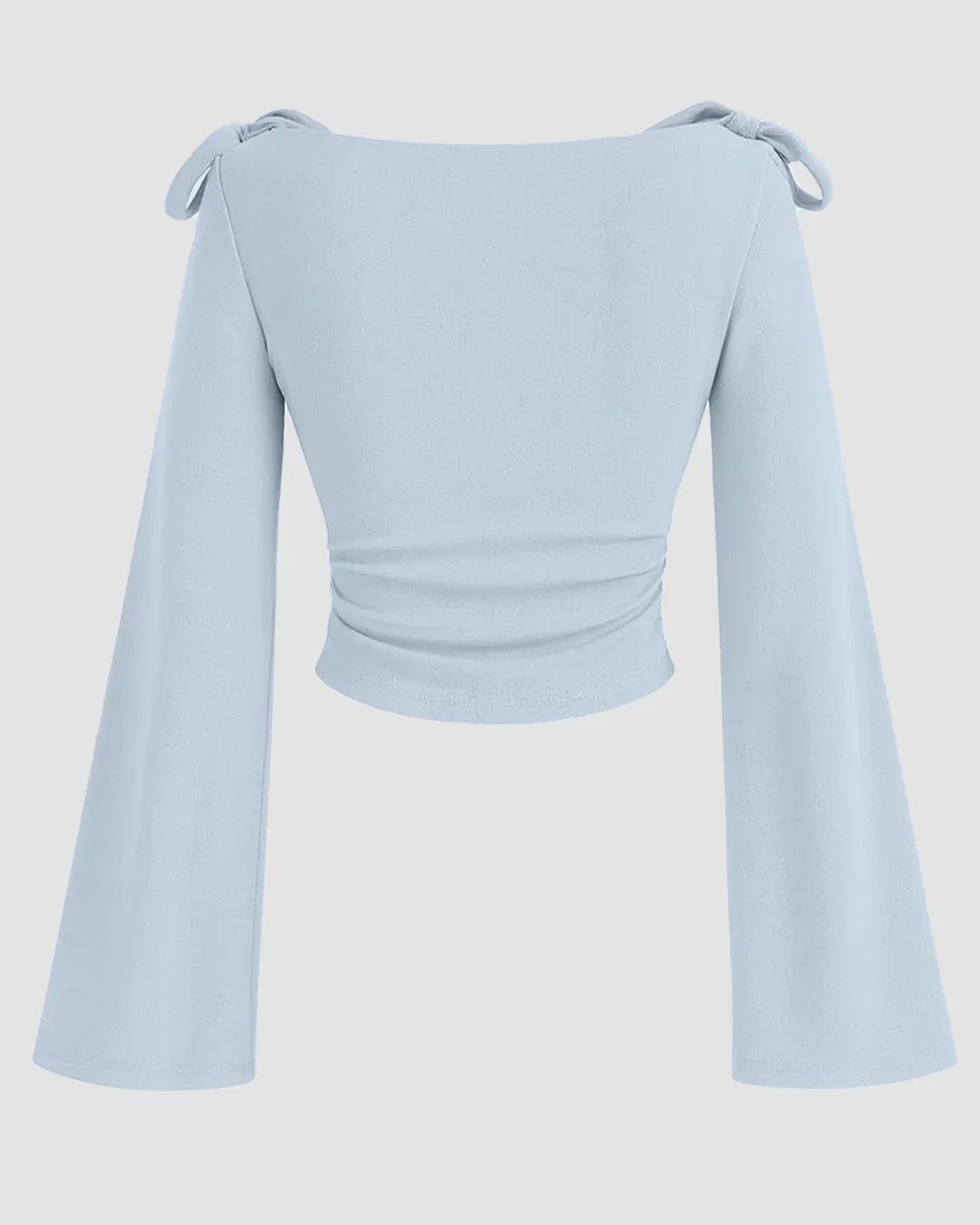 Bow Shoulder Square Neck Full Sleeve Slim Fit Top in Blue
