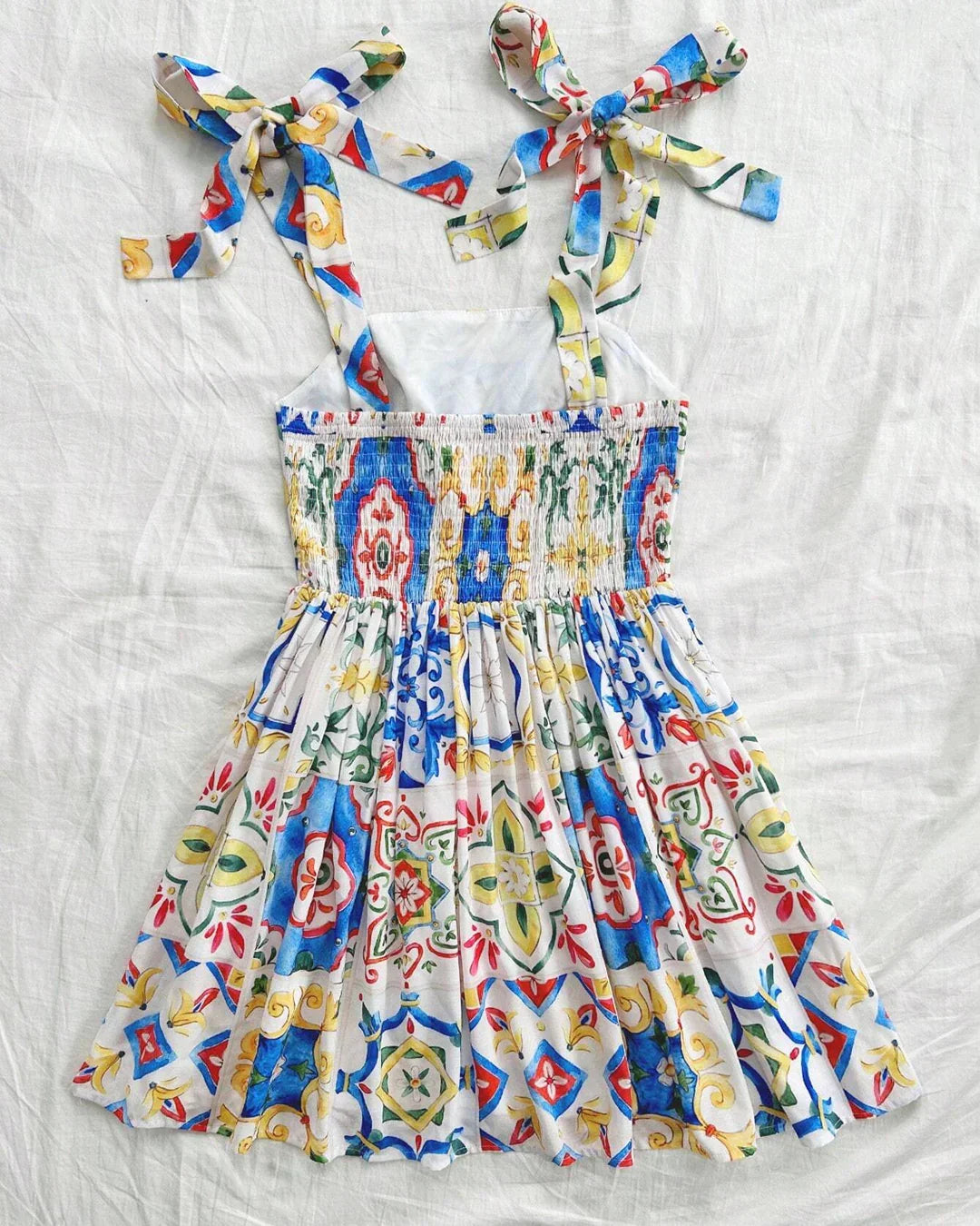 Printed Tie-Up Strap Fit and Flare Mini Dress