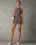 Brown Sleeveless Co-ord Set with Mini Skirt