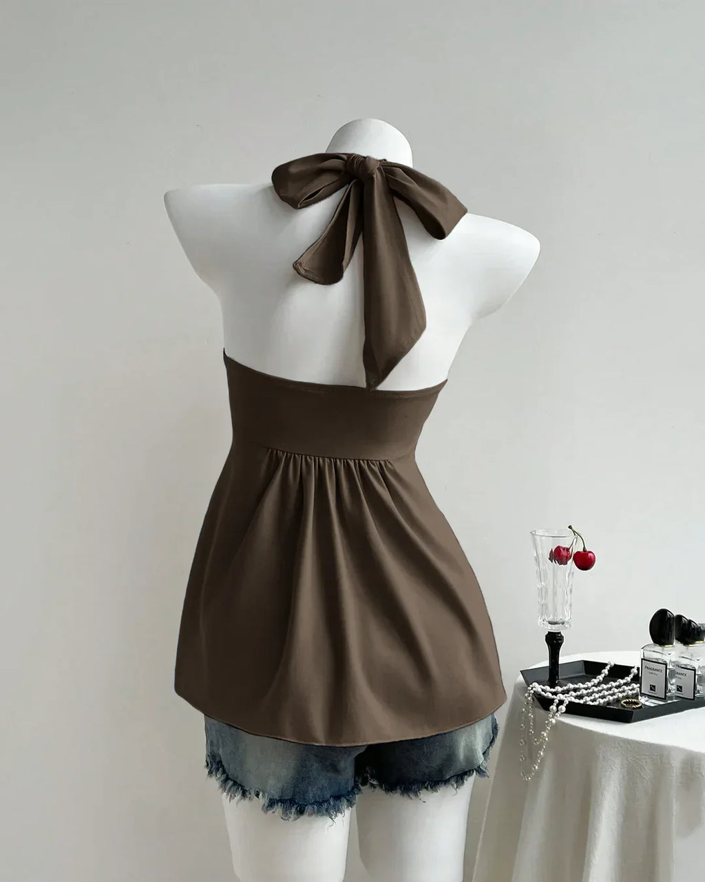 Brown Twist Front Draped Halter Top
