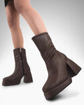 Brown Ankle Boots with Chunky Platform Heel