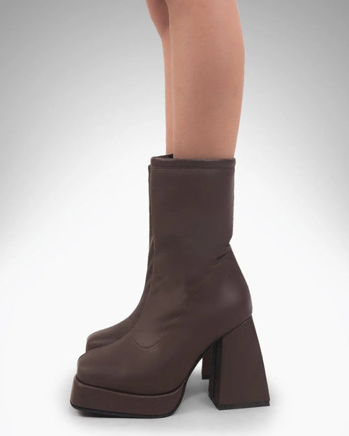 Brown Ankle Boots with Chunky Platform Heel