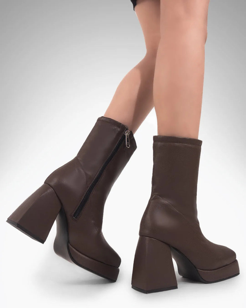 Brown Ankle Boots with Chunky Platform Heel