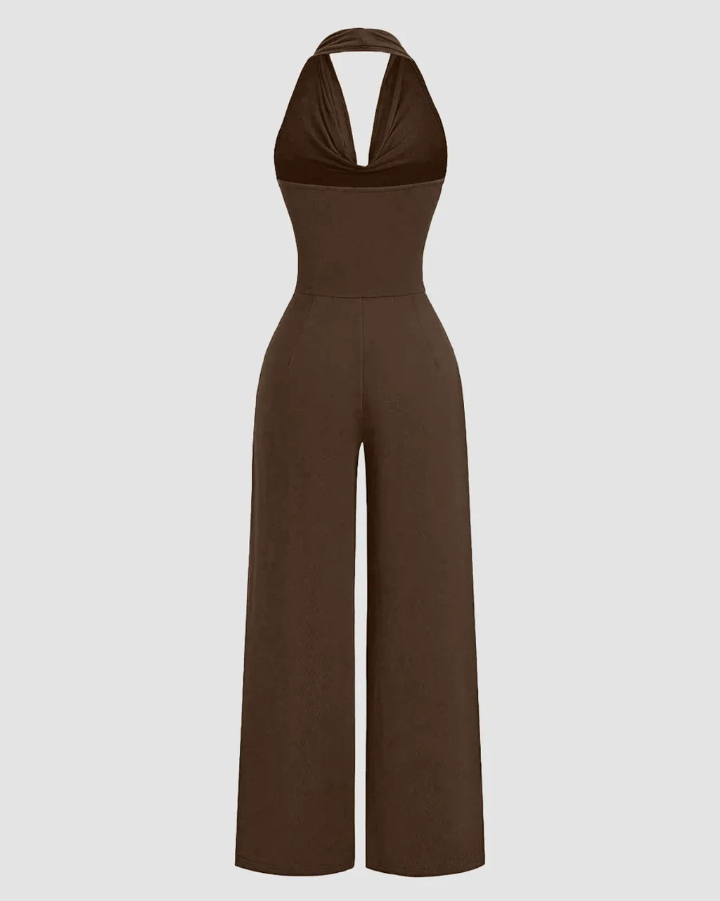 Brown Halter Cowl Neck Wide Leg Jumpsuit