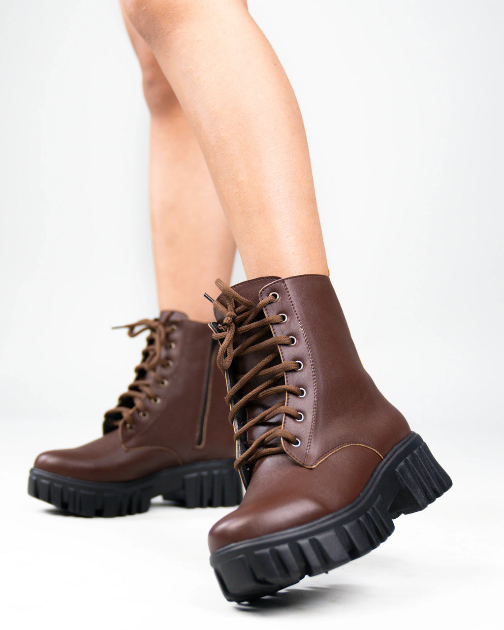 Brown Lace Up Chunky Platform Boots