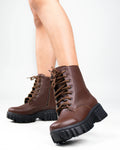 Brown Lace Up Chunky Platform Boots