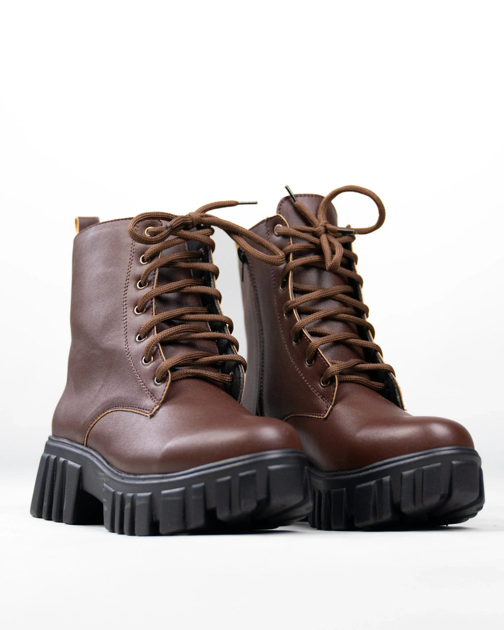 Brown Lace Up Chunky Platform Boots