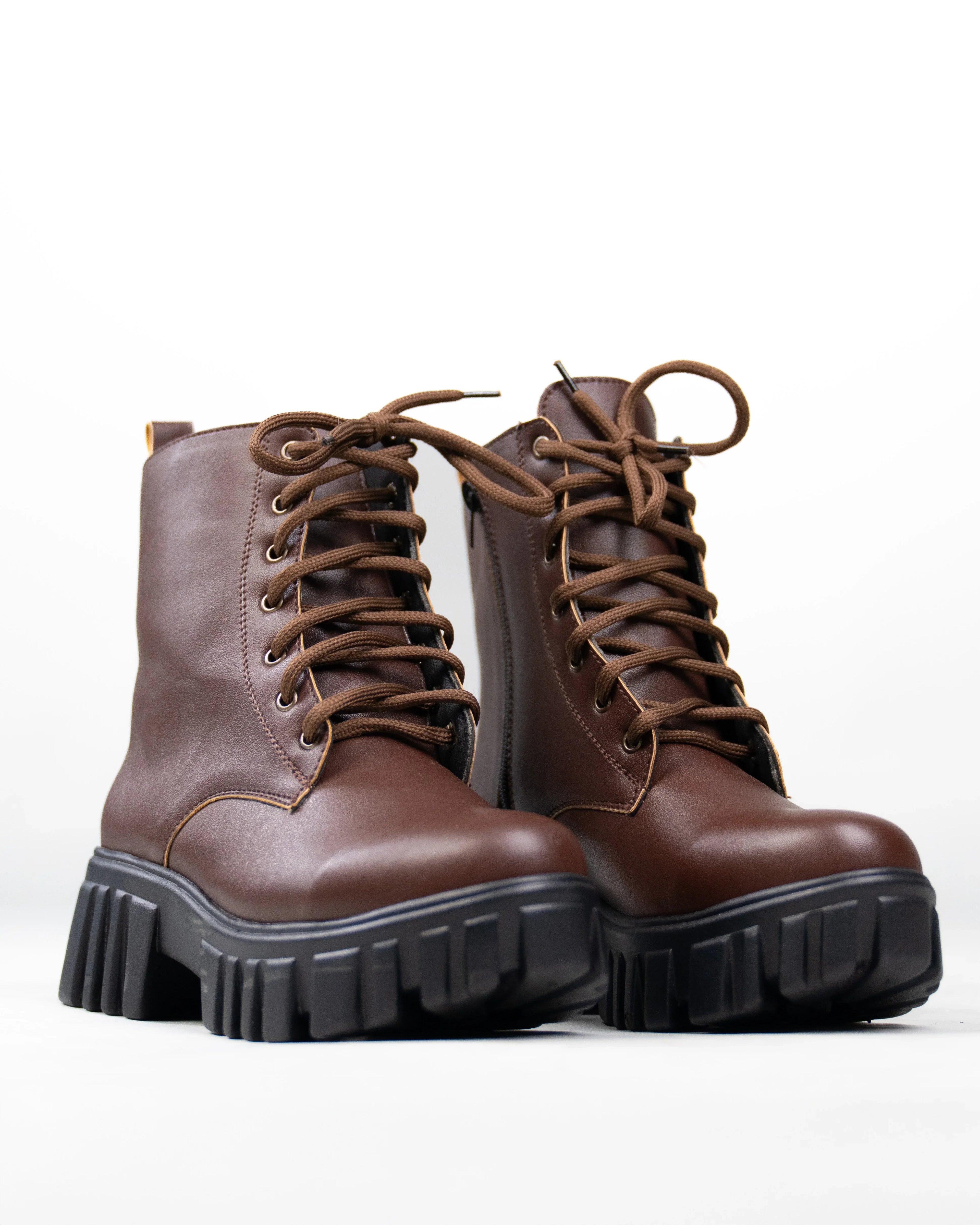 Brown Lace Up Chunky Platform Boots