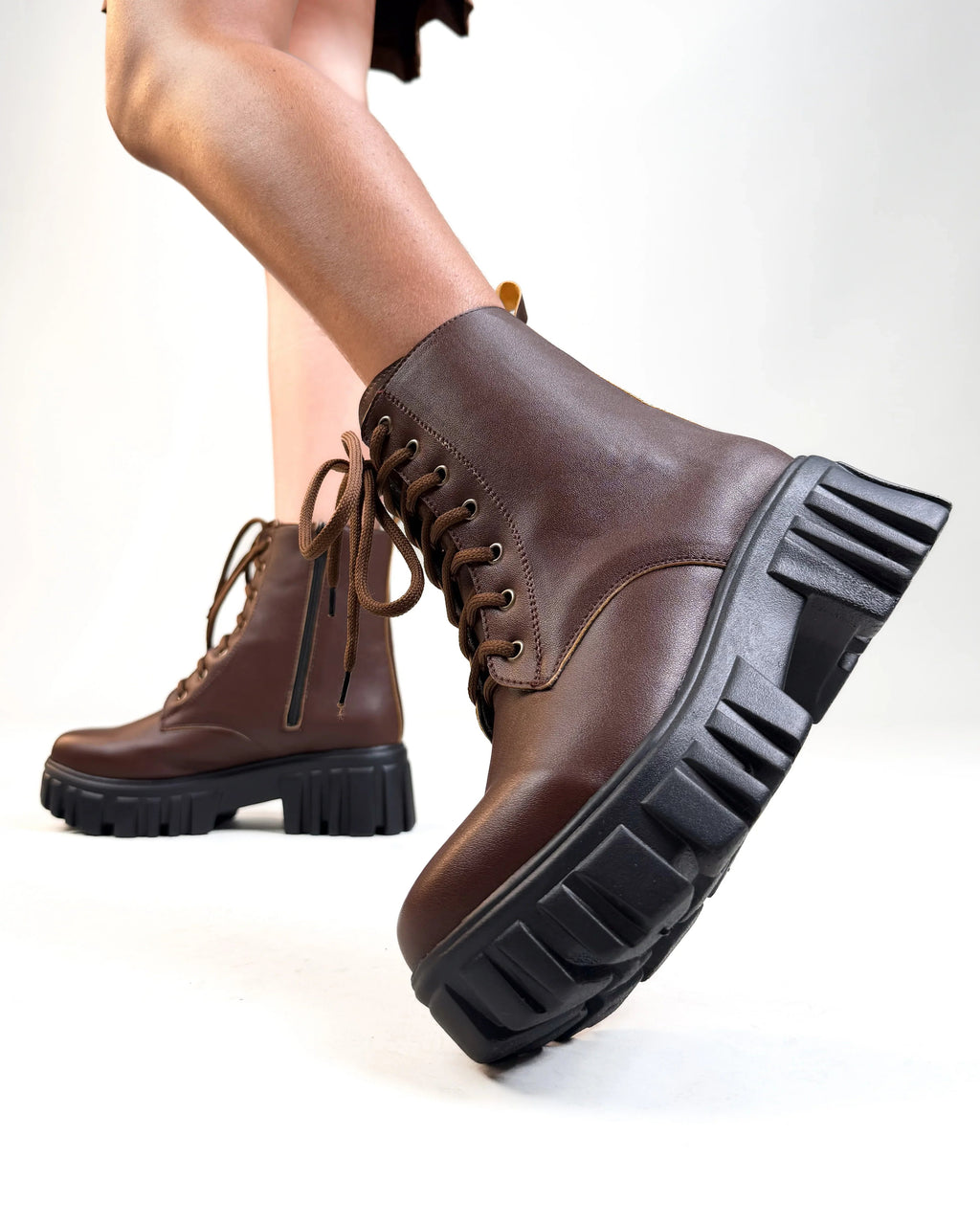 Brown Lace Up Chunky Platform Boots