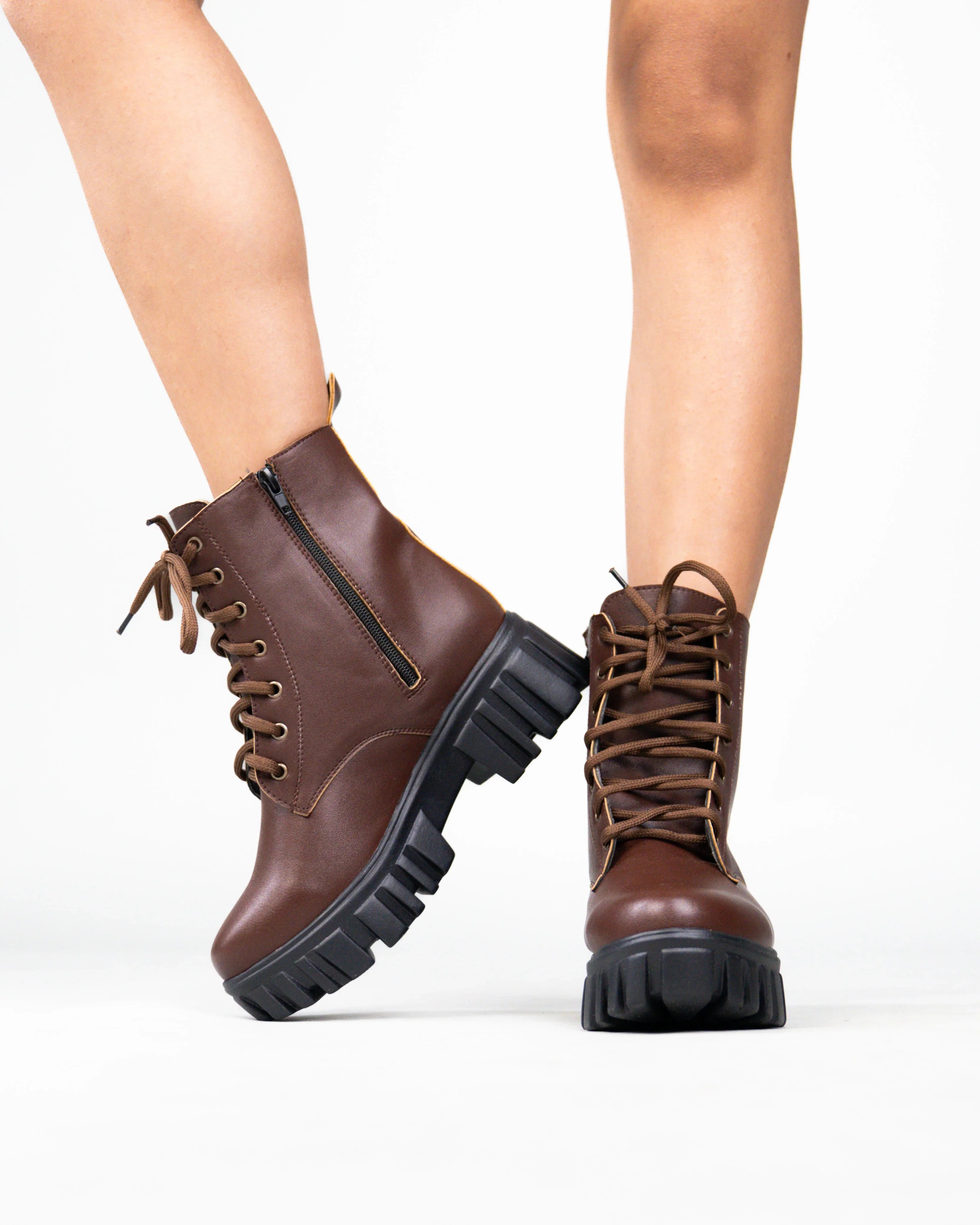 Brown Lace Up Chunky Platform Boots