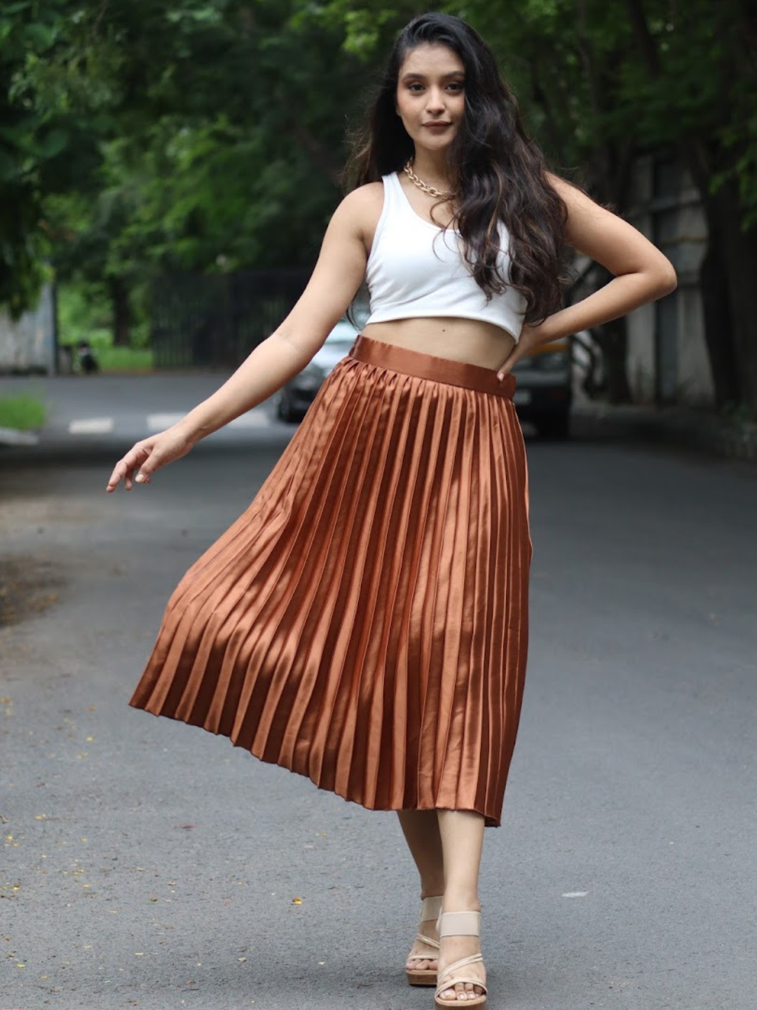 Pleated Midi Skirt - Pinkkup