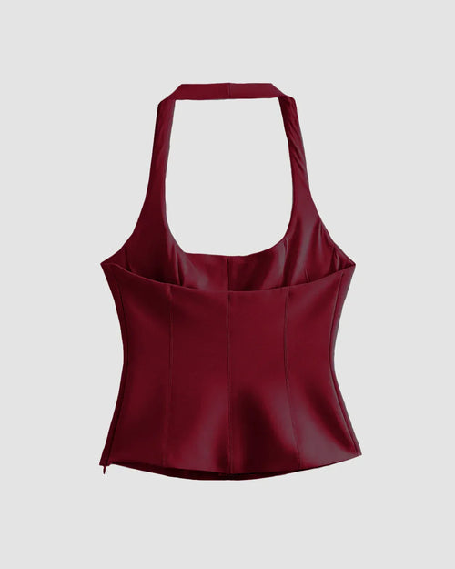 Burgundy Halter Neck Corset Top