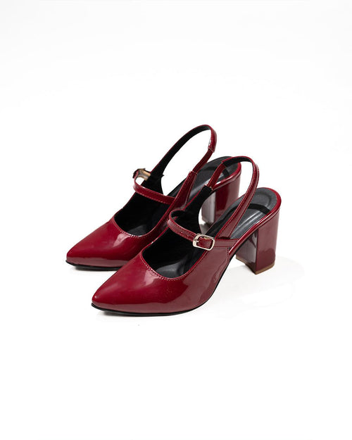 Burgundy Mary Janes Solid Block Heel