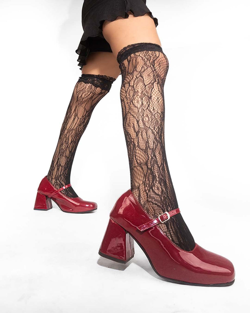 Burgundy Round-Toe Block Heel Pumps