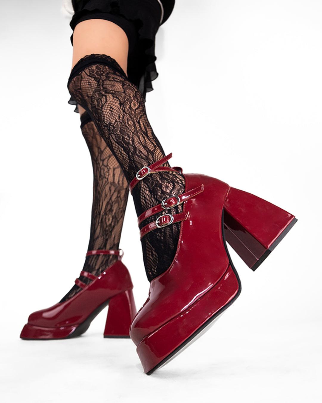Burgundy Shoes with Chunky Platform Heels