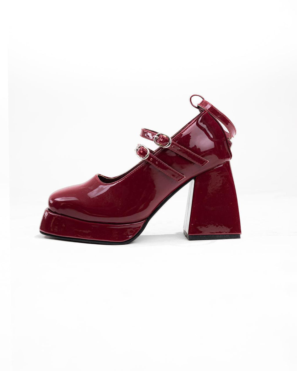 Burgundy Shoes with Chunky Platform Heels