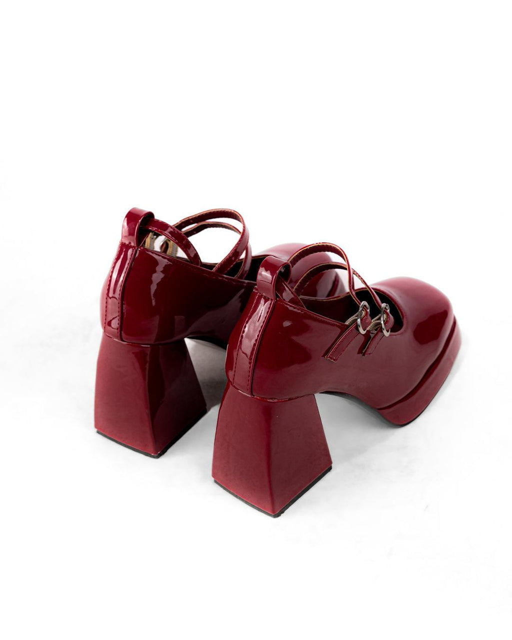 Burgundy Shoes with Chunky Platform Heels