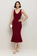 Burgundy Sleeveless Fishtail Hem Bodycon Dress