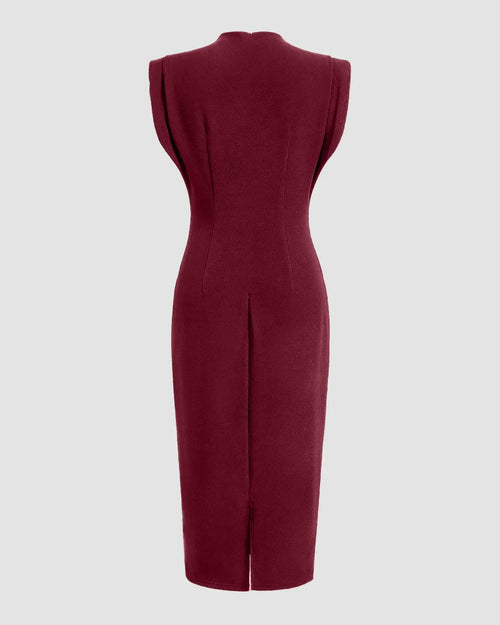 Burgundy Structured Shoulder Bodycon Midi Dress