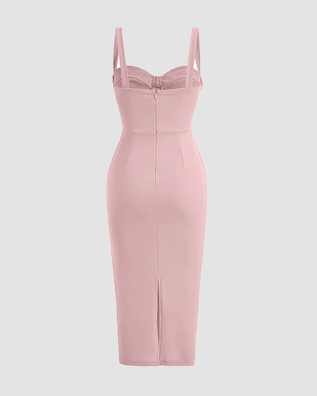 Bustier Bodycon Spaghetti Strap Midi Dress in Dusty Pink