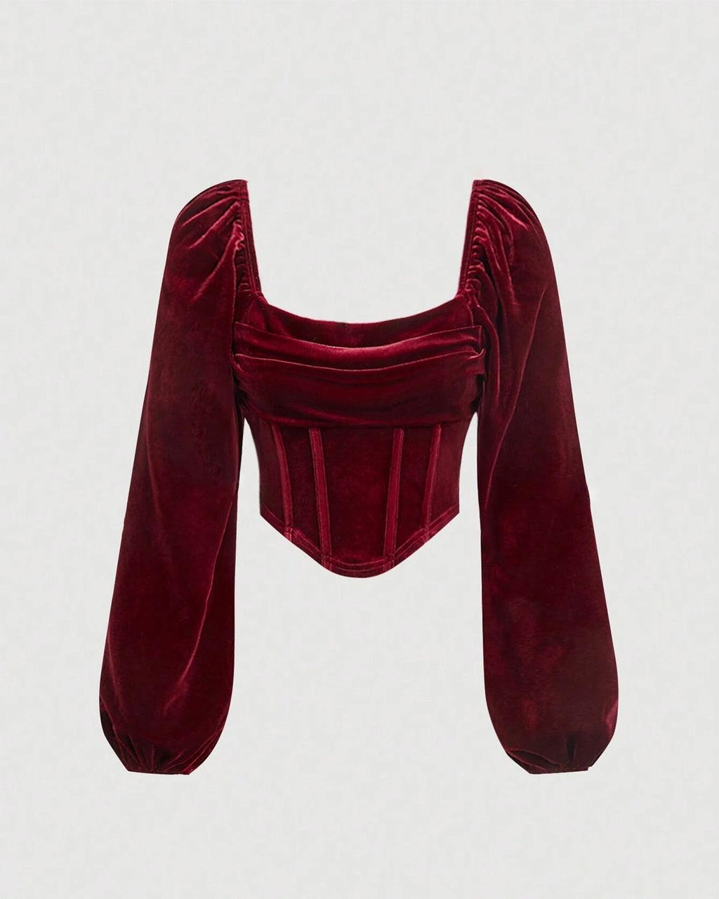 Bustier Square Neck Puff Long Sleeve Velvet Top