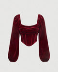Bustier Square Neck Puff Long Sleeve Velvet Top