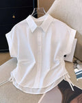 Button Down Collared Neck Short Sleeve Solid Shirt in White